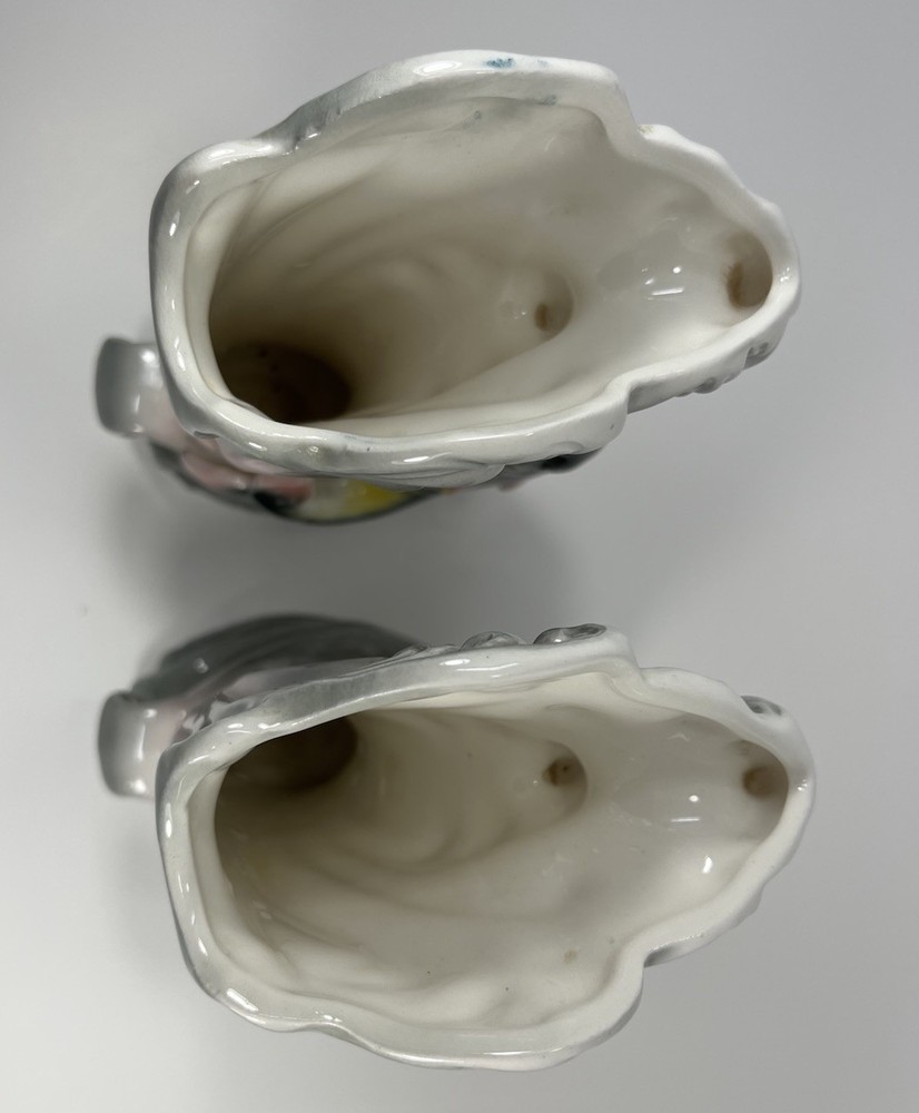 Pair Vintage Lefton Ceramic Vases Dolphins In A Wave