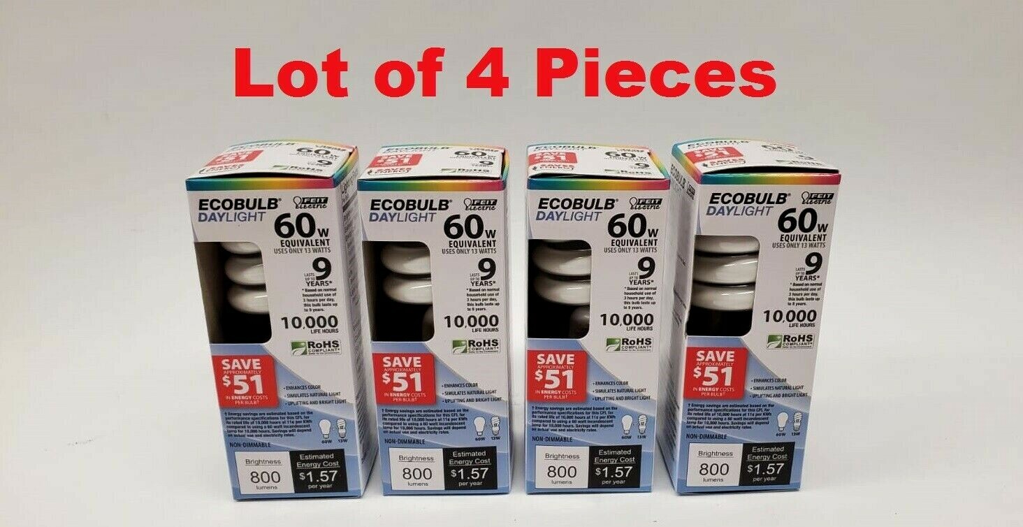 Feit Electric ESL13T/D 13 Watt Daylight Mini Twist Light Bulbs Lot of 4pcs