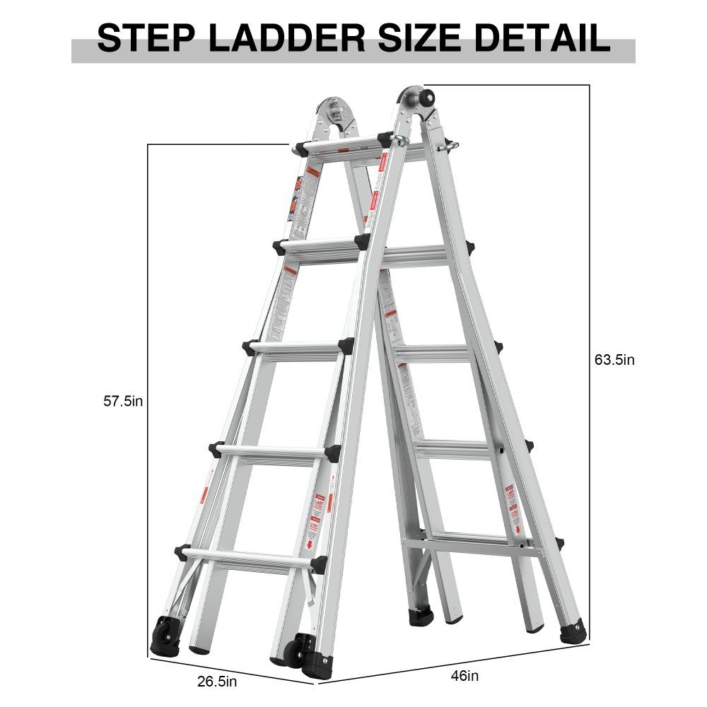 22 Ft Aluminum Adjustable Ladder Folding Extension Stepladder Multi-Use Ladder