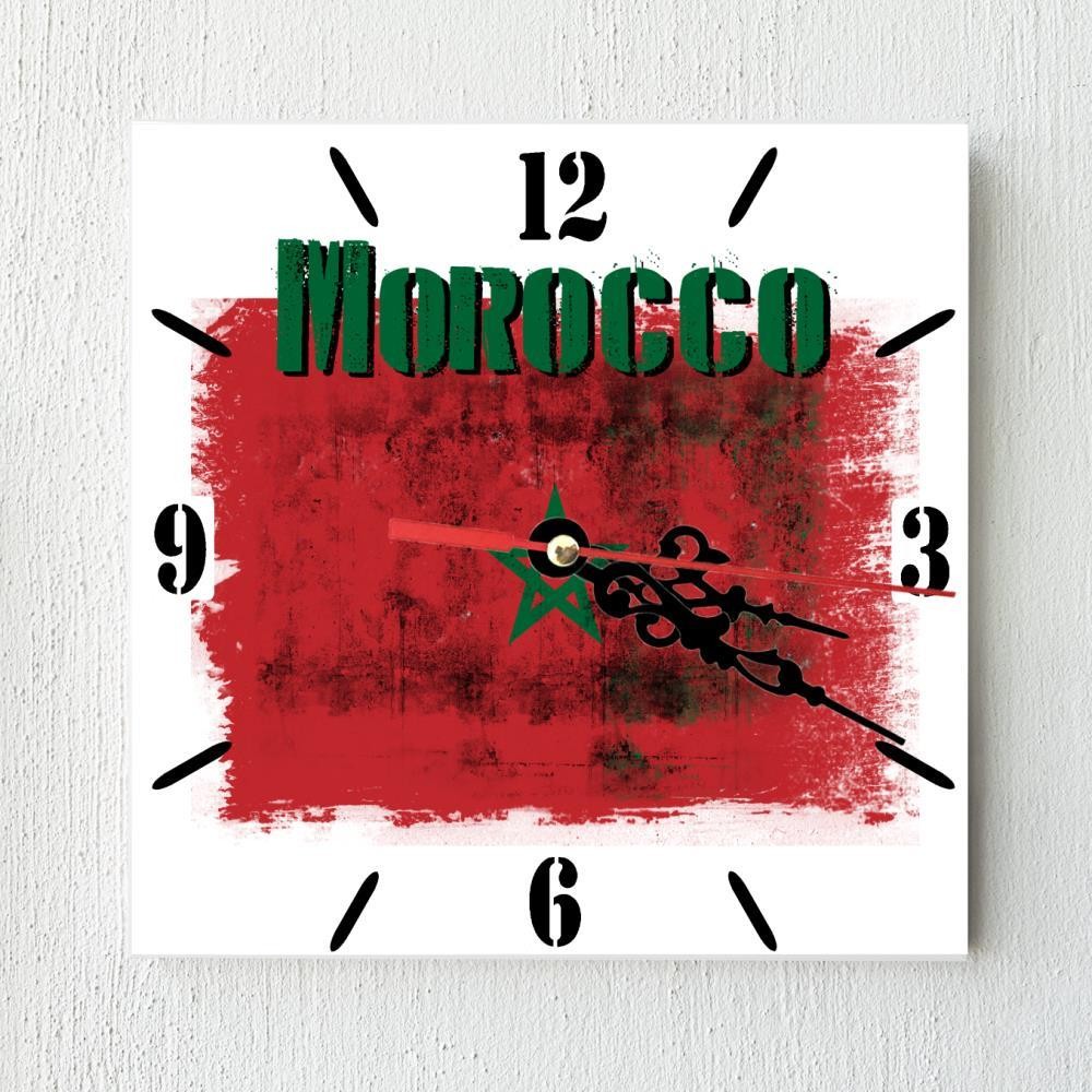 Morocco Flag Wall clock patriots CERAMIC Tile Watch Support Décor