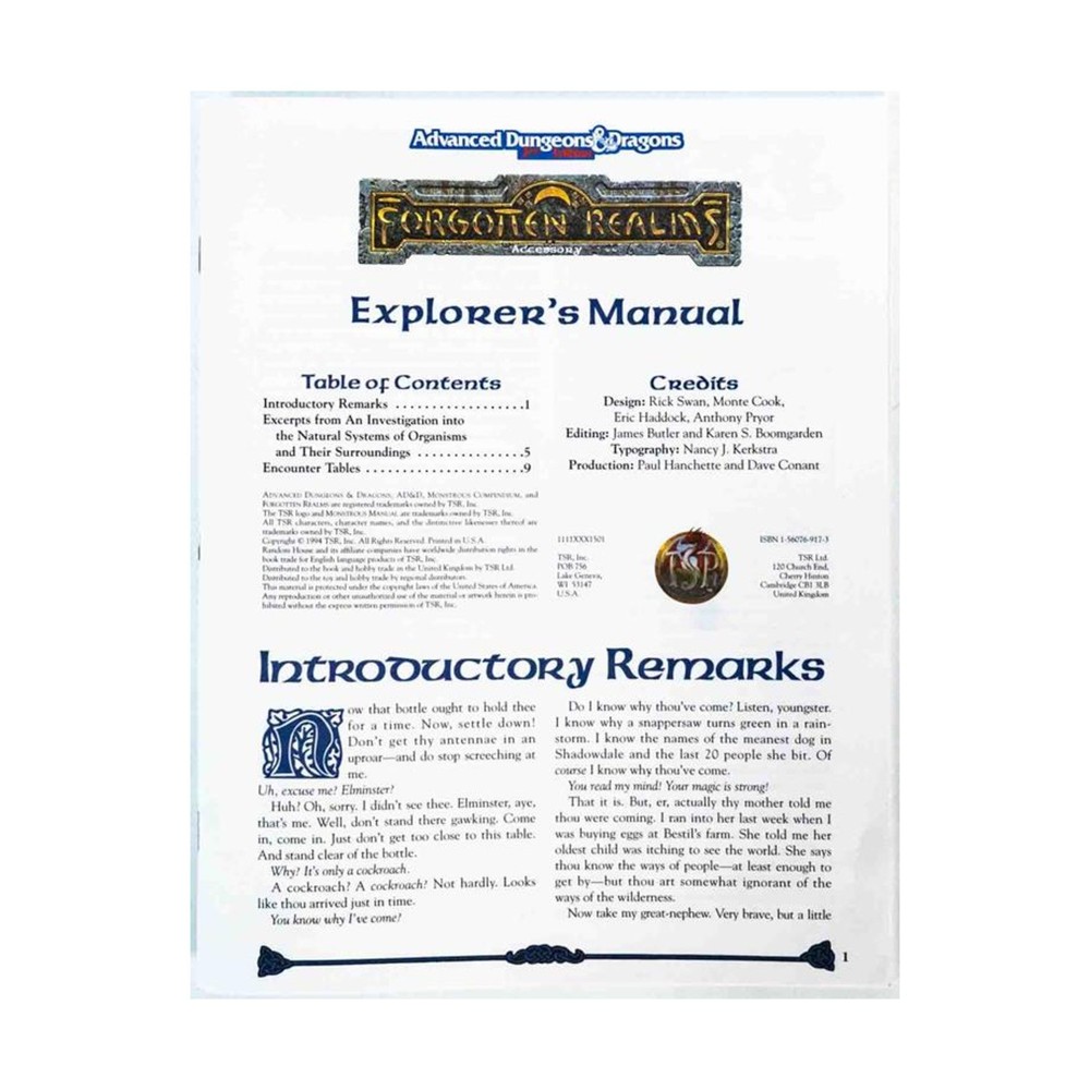 TSR Forgotten Realms Misc Elminster's Ecologies - Explorer's Manual Only! VG+