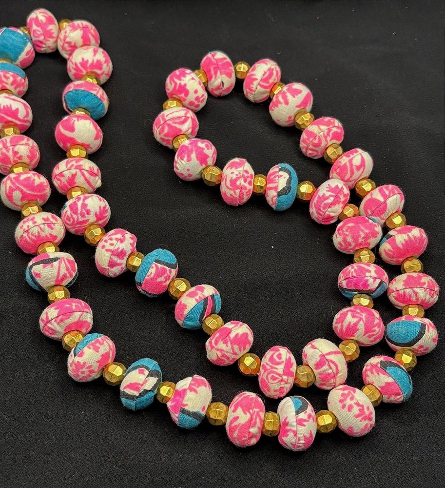 Fabric Wrapped Beaded Necklace