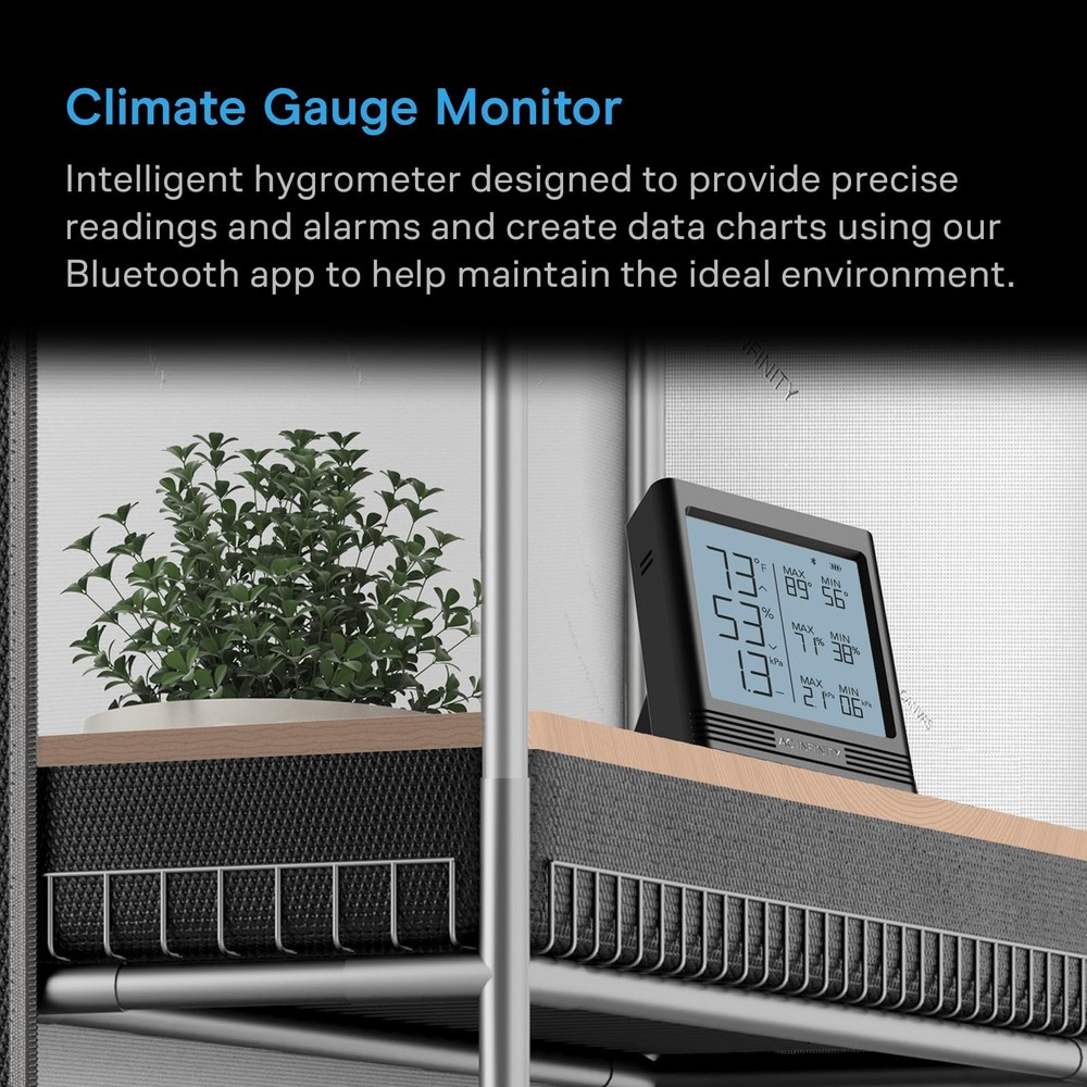 AC Infinity Temperature Humidity VPD Smart Hygrometer B2 with LCD Black