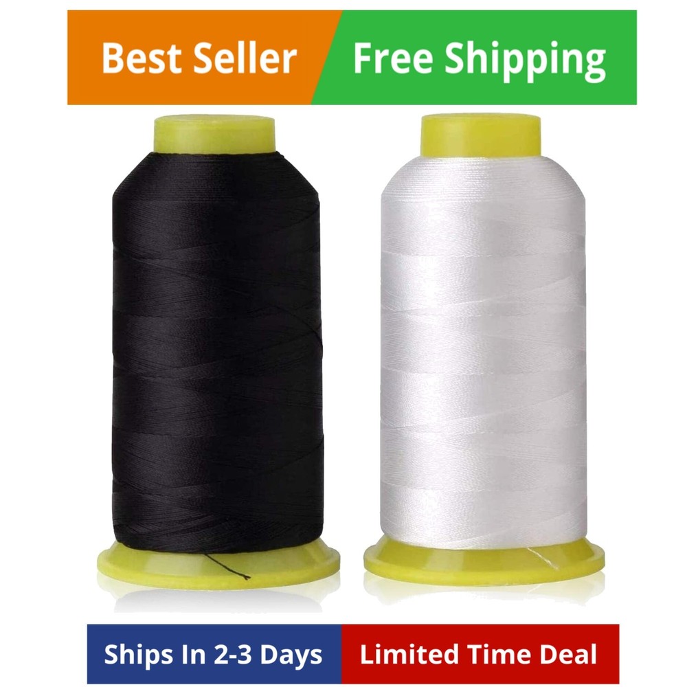 T70#69 Bonded Nylon Sewing Thread - 1500 Yard Spool -(White+Black) 2PCS