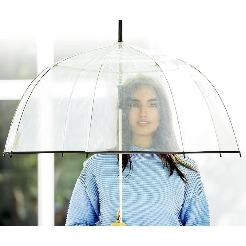 Automatic Open Clear Dome Umbrella Windproof Durable Steel Frame Hand Wash Only