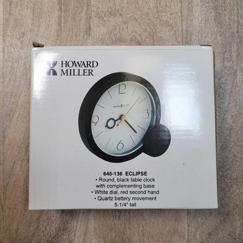 Howard Miller Round Black Table Clock 645-136 Eclipse - New!