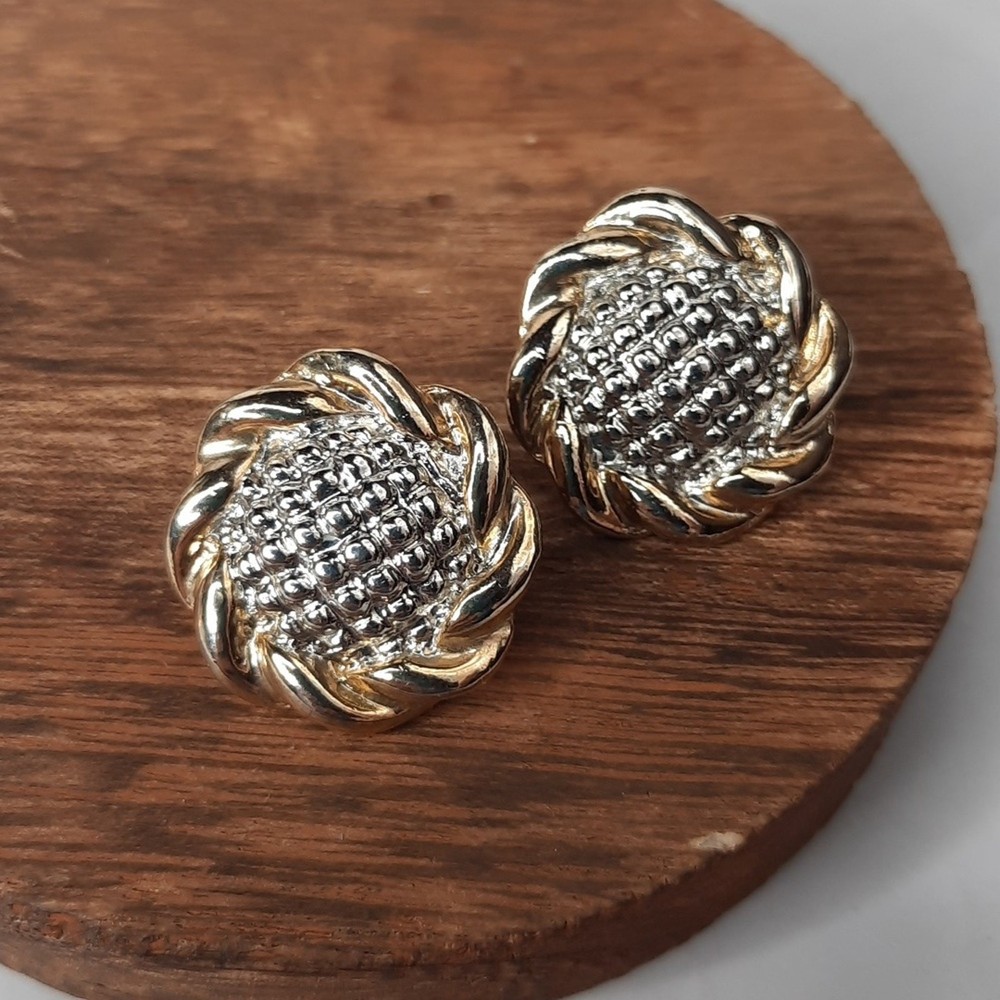 Silver & Gold Tone Button Earrings