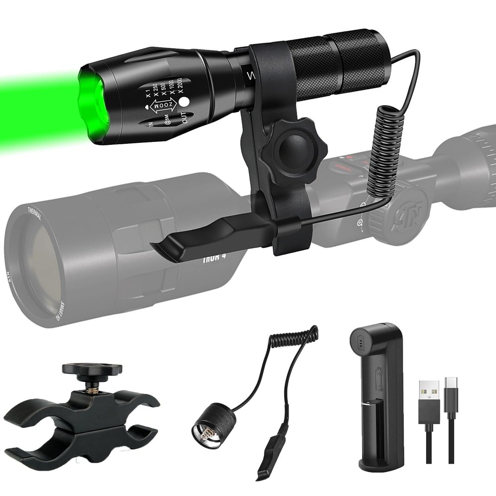 WINDFIRE Green Light LED Flashlight Super Bright Zoomable