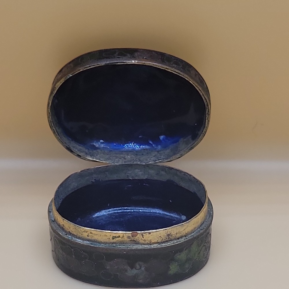 Oval Floral Enamel Snuff Box with Blue Interior
