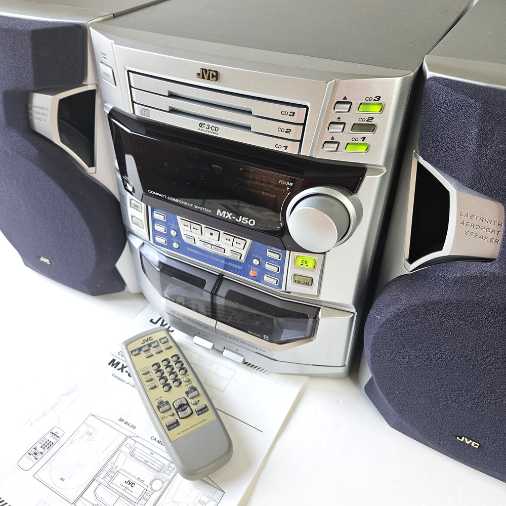 JVC MX-J50 BOOKSHELF STEREO (ROTATING FRONT PANEL) With Remote & Manual