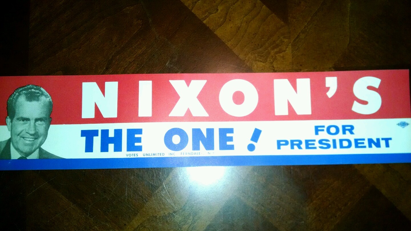 One 1968 Campaign Richard NIXON'S THE ONE! for President Bumper Sticker (4786)