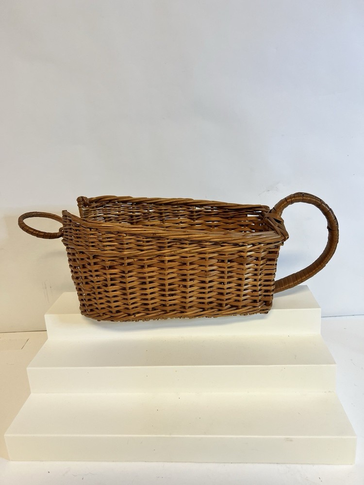Wicker Basket with Handles Rectangular Farmhouse Bread Serving Storage
