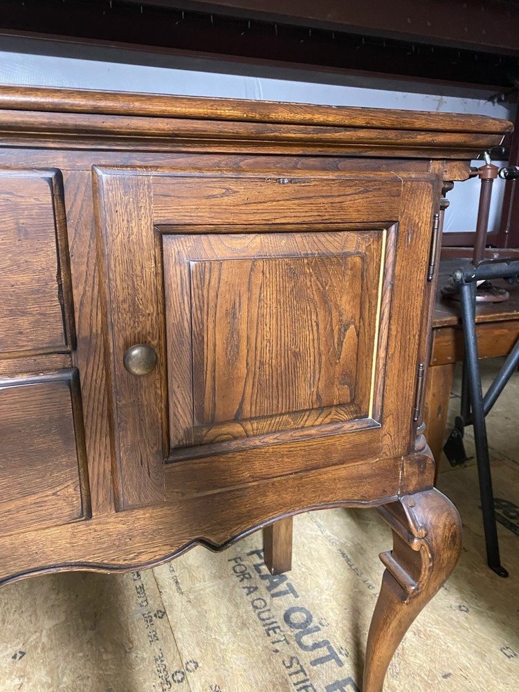 Vintage style solid oak sideboard table with carved details