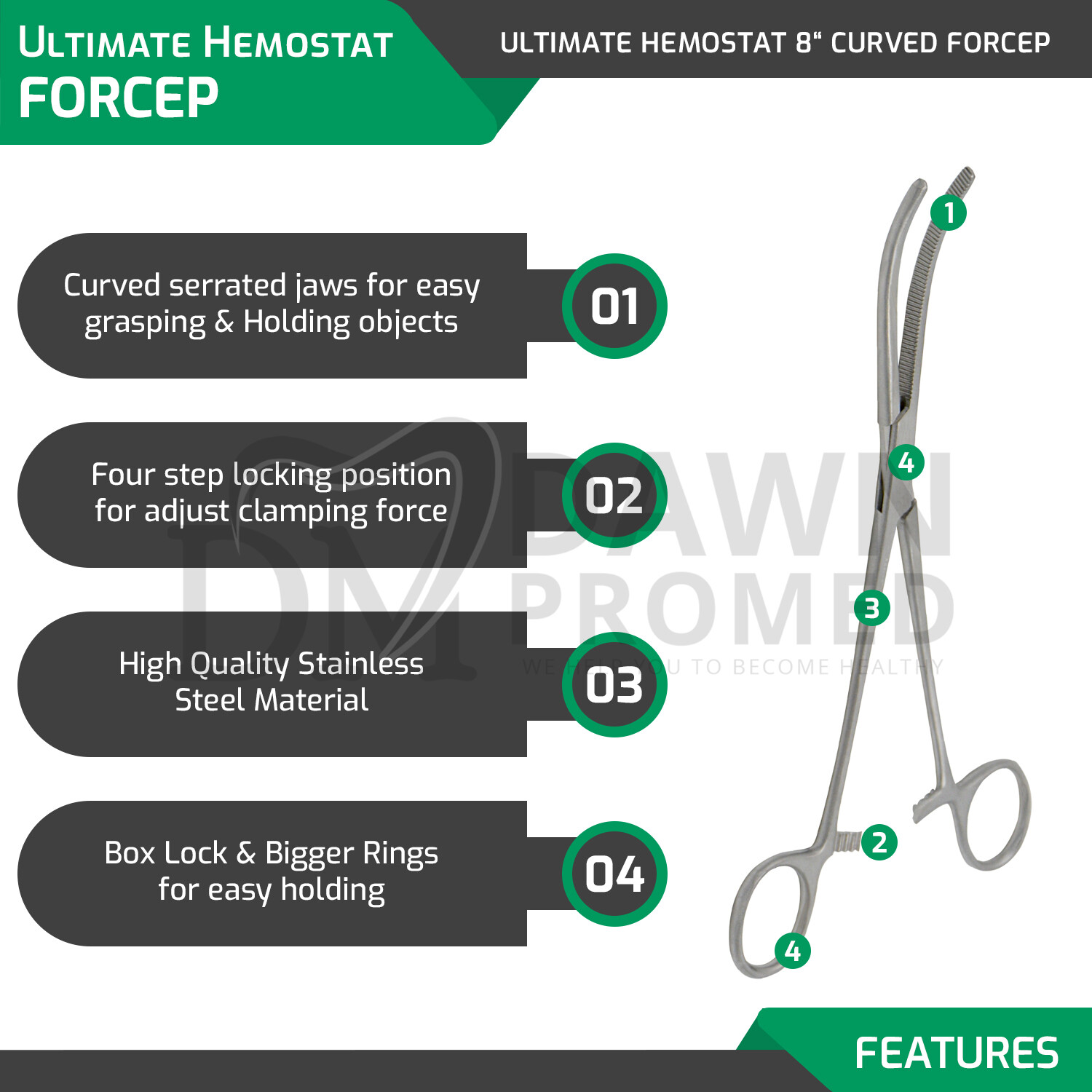 2pc Set 8" Straight & Curved Hemostat Forceps Locking Clamps Set German Grade