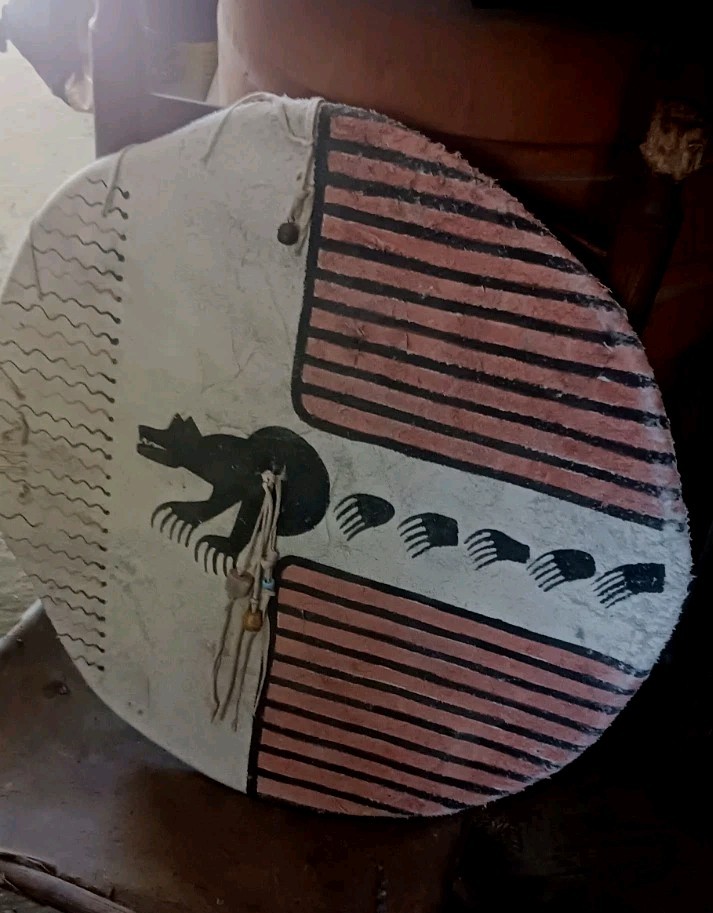 ** AWESOME NATIVE AMERICAN WALL ART PAINTED BISON SHIELD  DISPLAYS BEAUTIFUL**