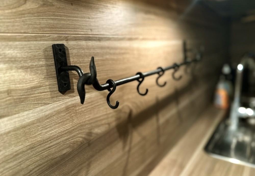 Handmade Wrought Iron Pot & Pan Wall Rack – Rustic Kitchen Organizer with Hooks