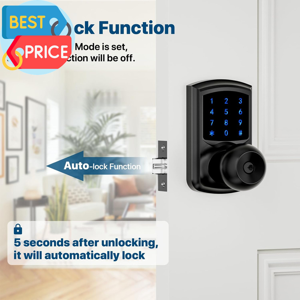 Keyless Entry Door Lock with Code, Keypad Door Lock with Handle, Touchscreen Doo