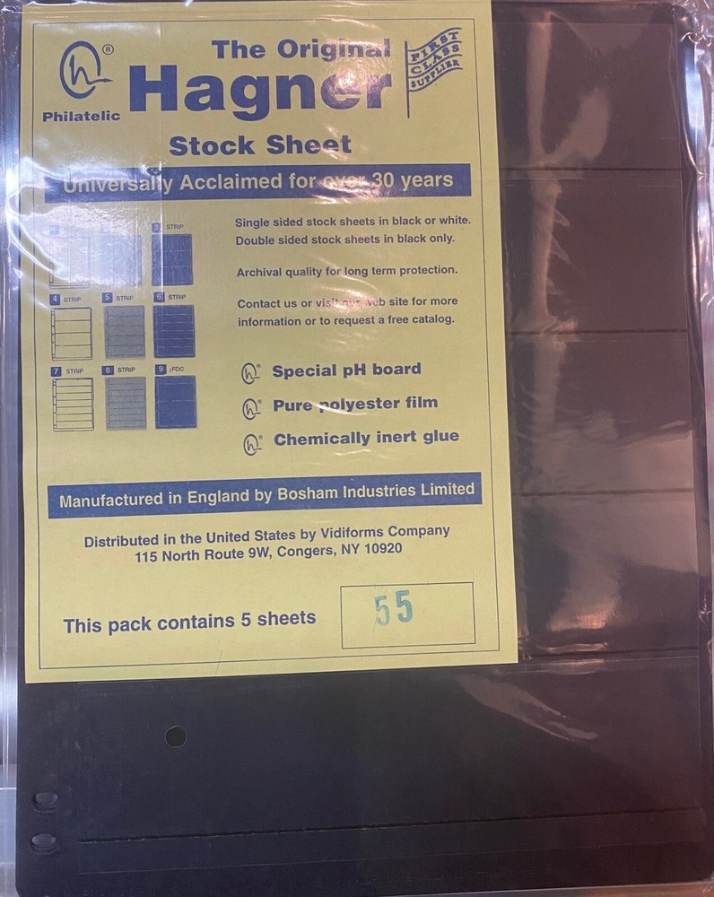 HAGNER STOCK SHEETS DOUBLE SIDE #B55 BLACK FIVE ROW 5 PACK FREE SHIPPING !!