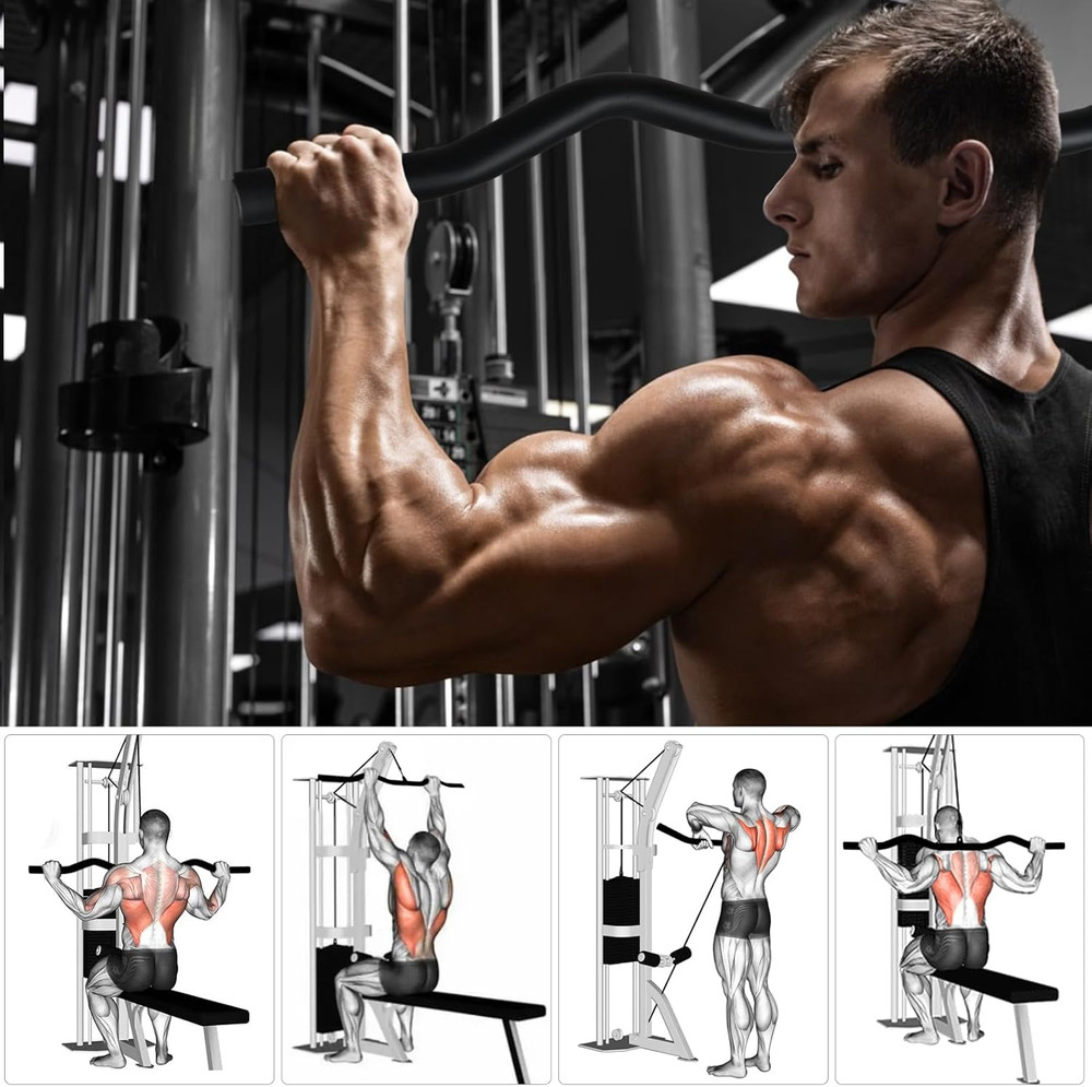 LAT Pull Down Bar, Detachable LAT Pulldown Attachment with Swivel Joint Wide Gri