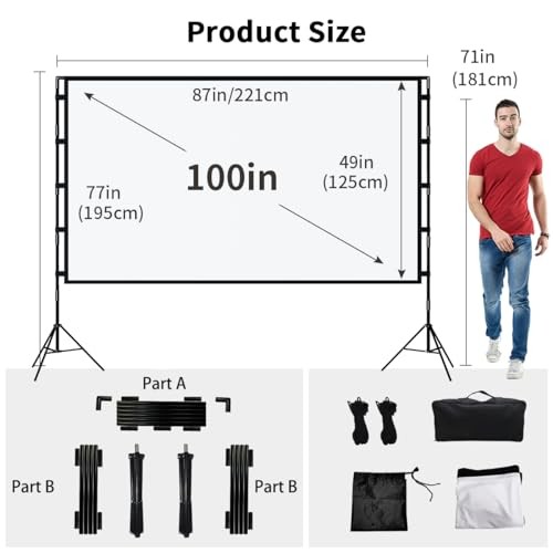 Projector Screen with Stand, 100 inch Outdoor Projector Screen Portable