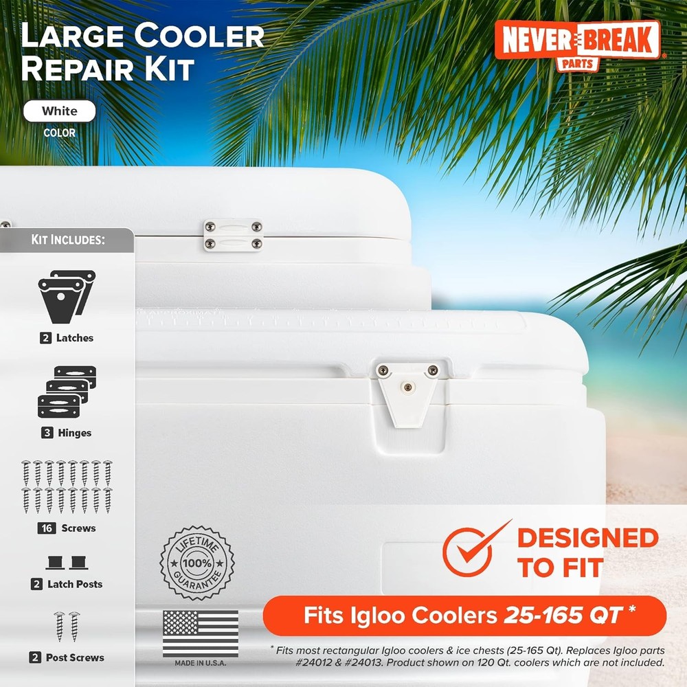 NeverBreak Parts - Igloo Cooler Replacement - Large Repair Kit | White
