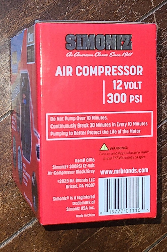 SIMONIZ 12V Air Compressor 300 PSI w/12V Socket #01116