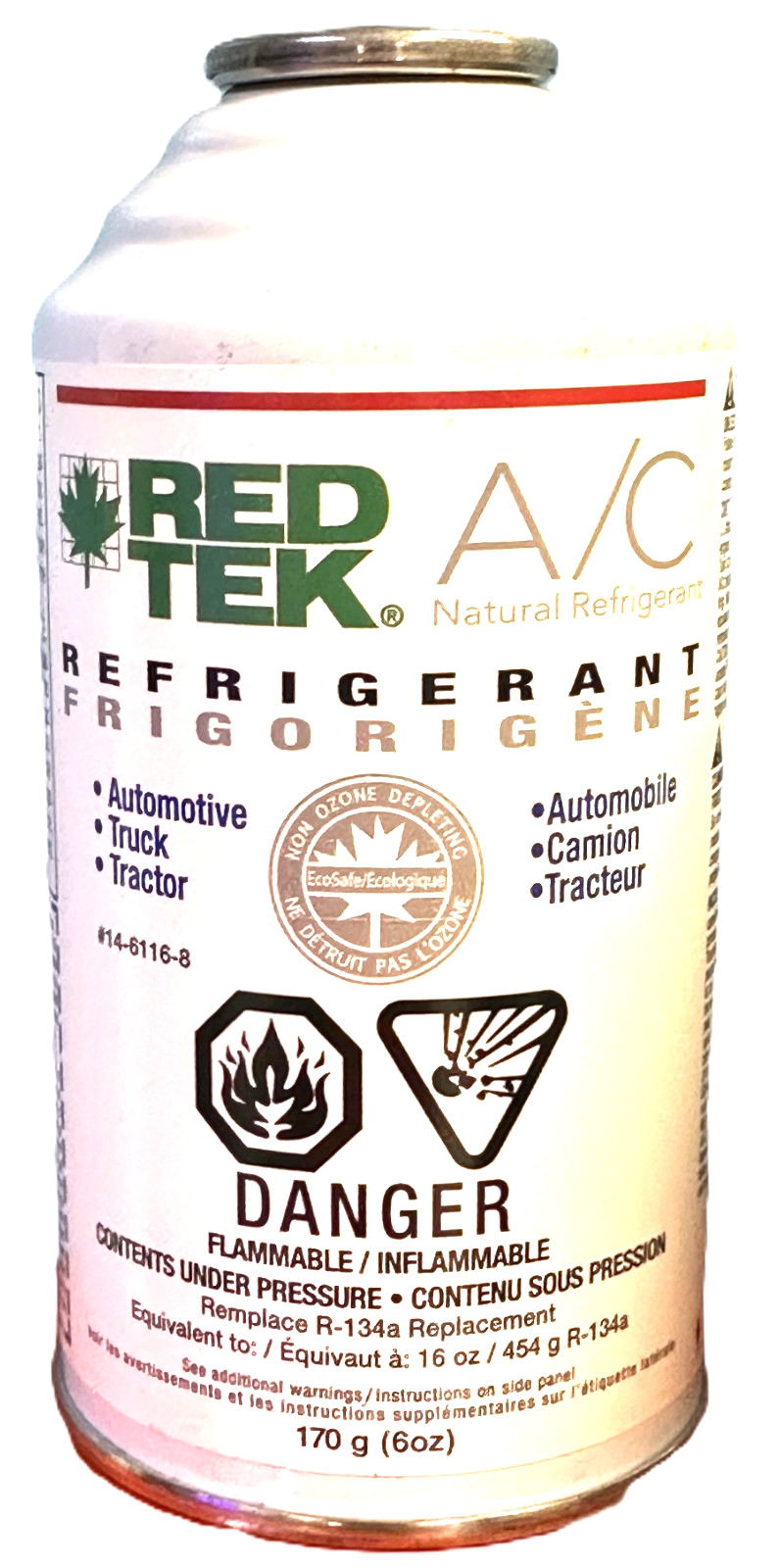 REDTEK Refrigerant, 6 oz., A/C Natural Organic Refrigerant Auto Truck Tractor