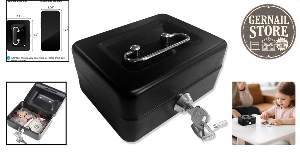 Key-Controlled Black Cash Box - Small Size for Personal Security & Convenience