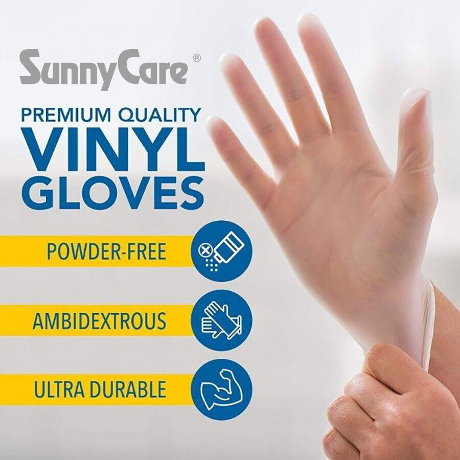 1000Pcs SunnyCare Vinyl Exam Gloves Powder Free (Latex Nitrile Free) 🔥🔥🔥🔥 XL