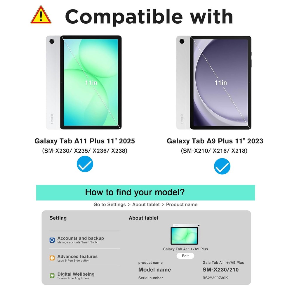 TiKeDa 2 Pack Screen Protector for Galaxy Tab A11 Plus 2025 / A9 Clear