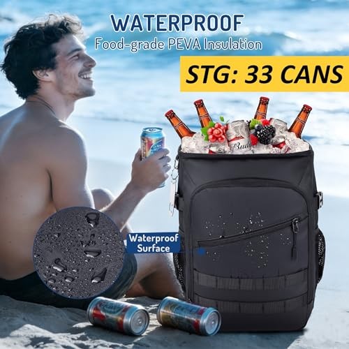Cooler Backpack, 33 Cans Tactical Inspired Backpack Cooler Insulated Leak