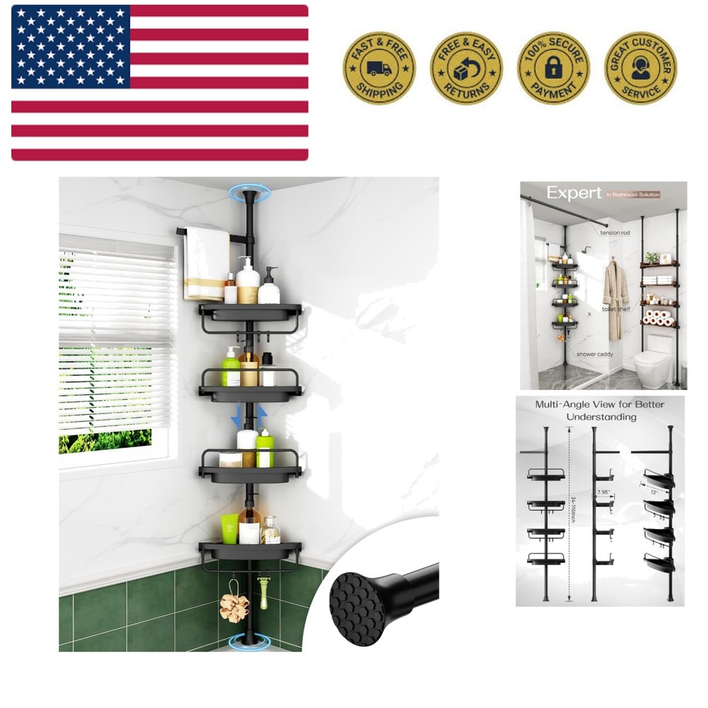 Corner Shower Caddy Tension Pole, Extendable Rustproof Stainless Steel Pole &...