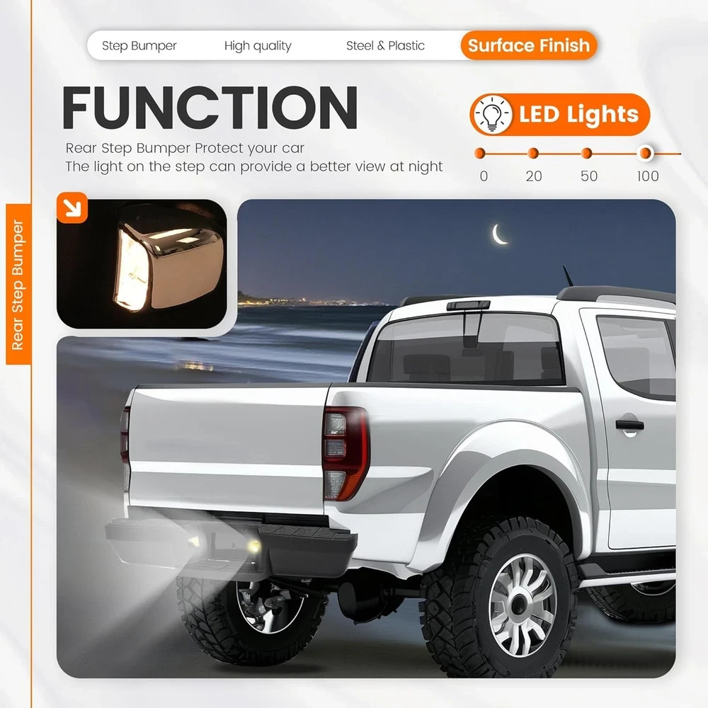Rear Step Bumper Compatible with 1993-2011 Ford Ranger Fleetside/Styleside Super
