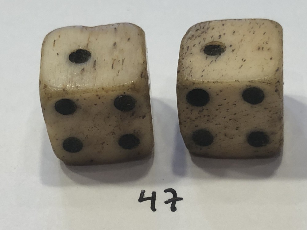 Authentic Civil War Era Pair Bone (Bovine) Dice 7/16+”