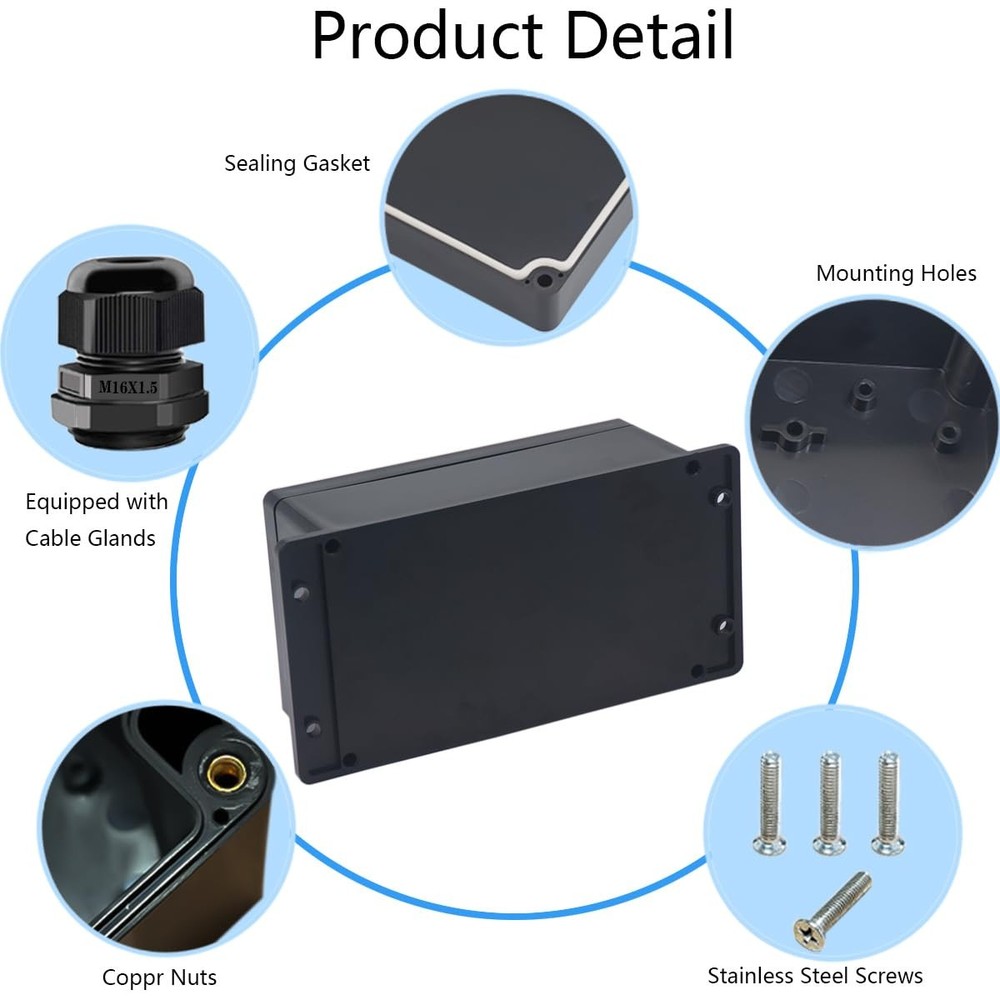 Junction Box IP65 Waterproof ABS Plastic 7.87x4.72x2.95, Fixed Ear Design