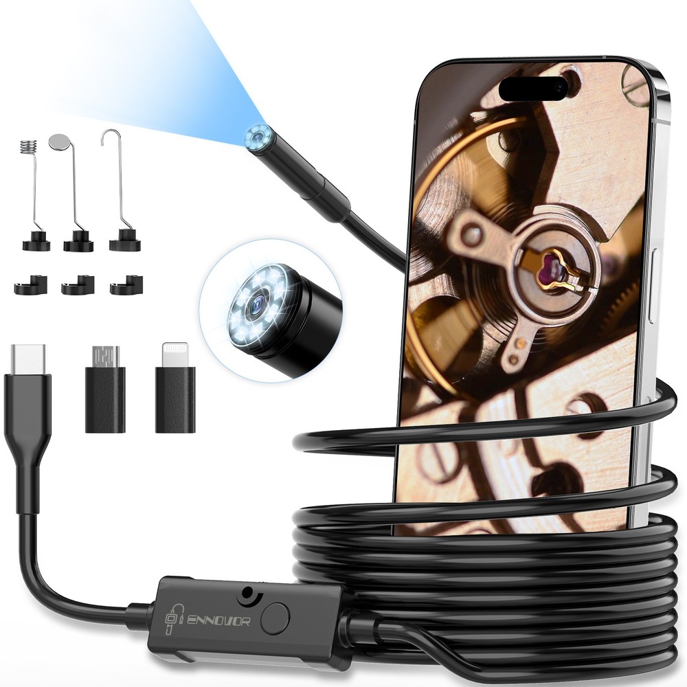 Endoscope Camera with Light, 1920P HD Borescope Camera for iOS and Android,5M