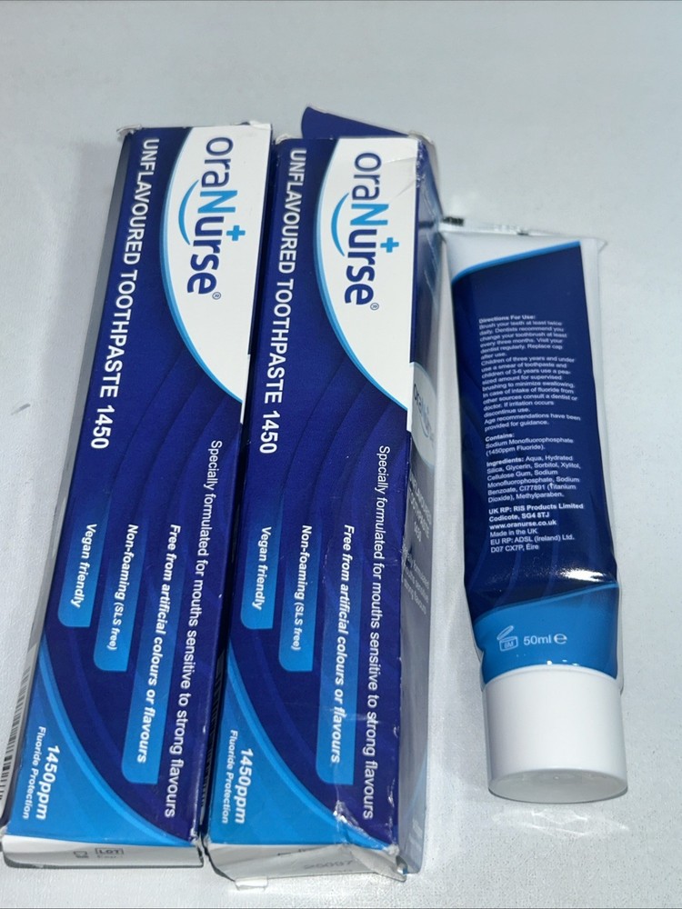3 Sealed Ora Nurse Unflavored Toothpaste Vegan Missing One Box