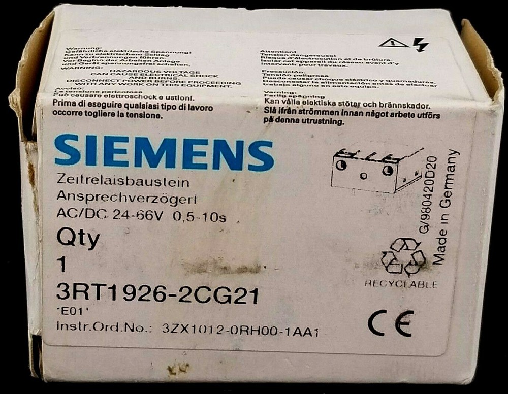 NEW Siemens 3RT1926-2CG21 *E01*, Two-Wire Timing Relay w/ Semiconductor Output