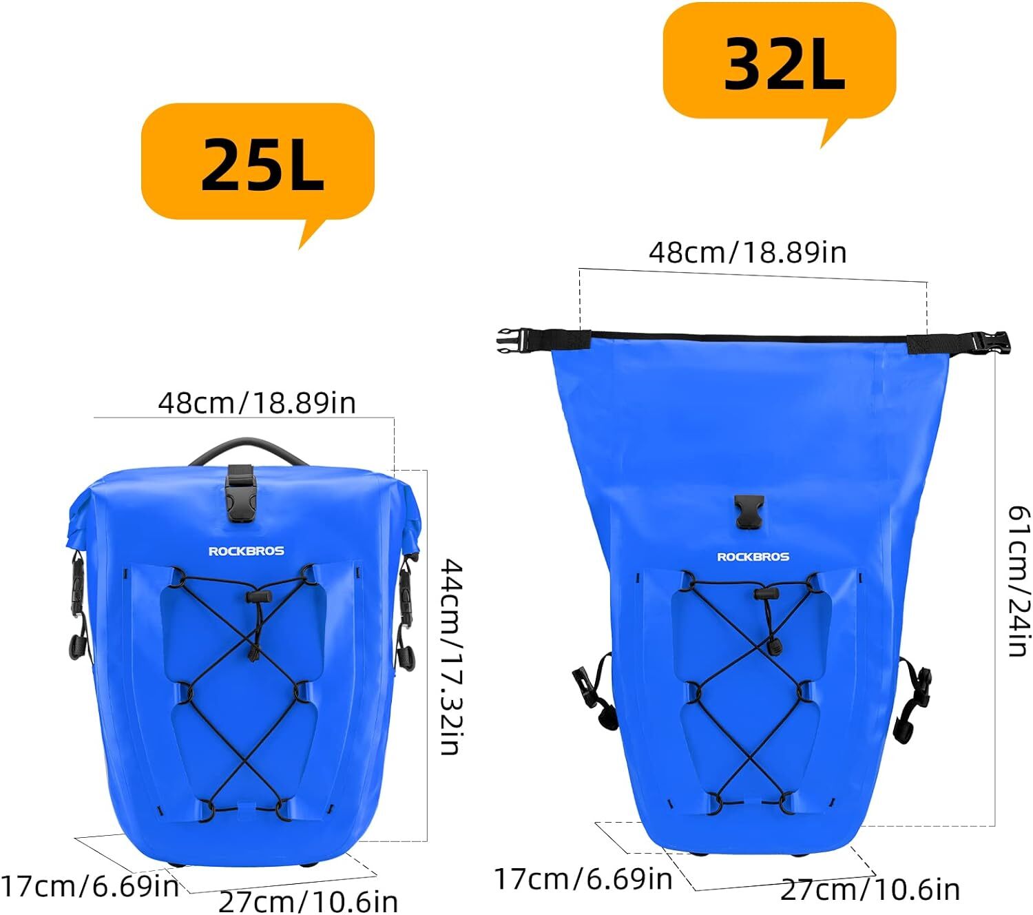 ROCKBROS 32L Waterproof Bike Panniers Rear Rack Bag Durable Easy to Install
