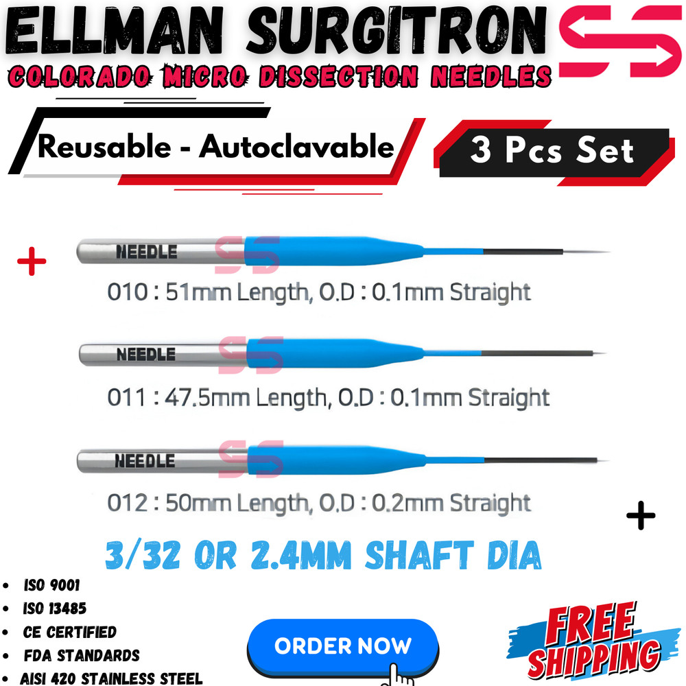 3 Pcs Ellman Colorado Micro Dissection Needle Electrodes Reusable -Tungsten Tips