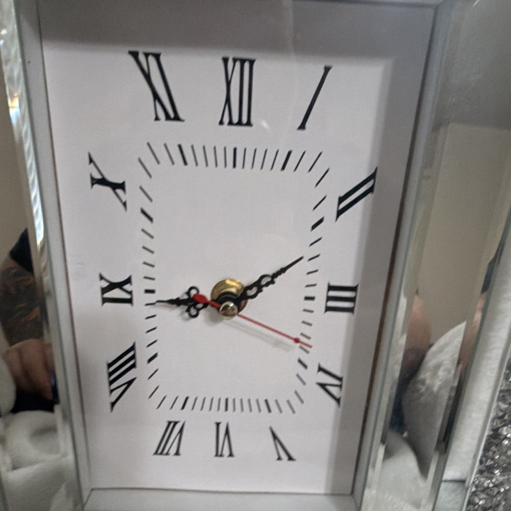 Silver Mirrored Glass Mantel Clock Roman Numerals Quartz Modern Rectangularruns