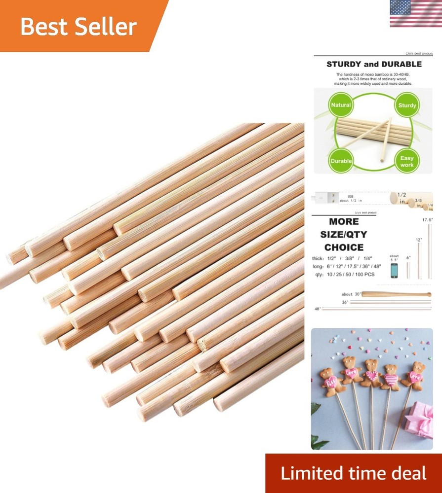 Durable 200PCS 1/8 x 12 Inch Bamboo Dowel Rods - Perfect for Dolls and Models