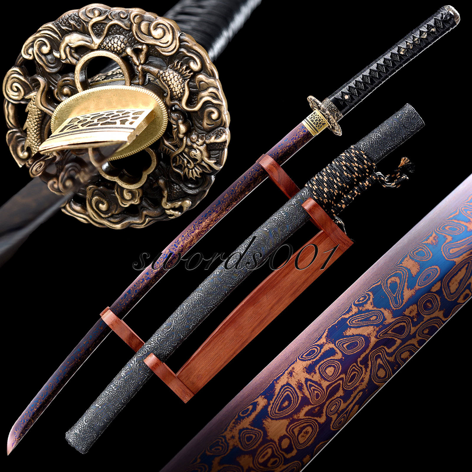 Japanese Samurai Sword Damascus Folded Steel Red Blade Sharp 40'' Dragon Katana