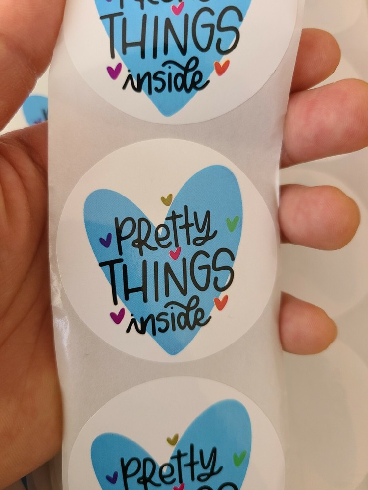 100 PRETTY THINGS INSIDE Stickers Blue Heart 2"