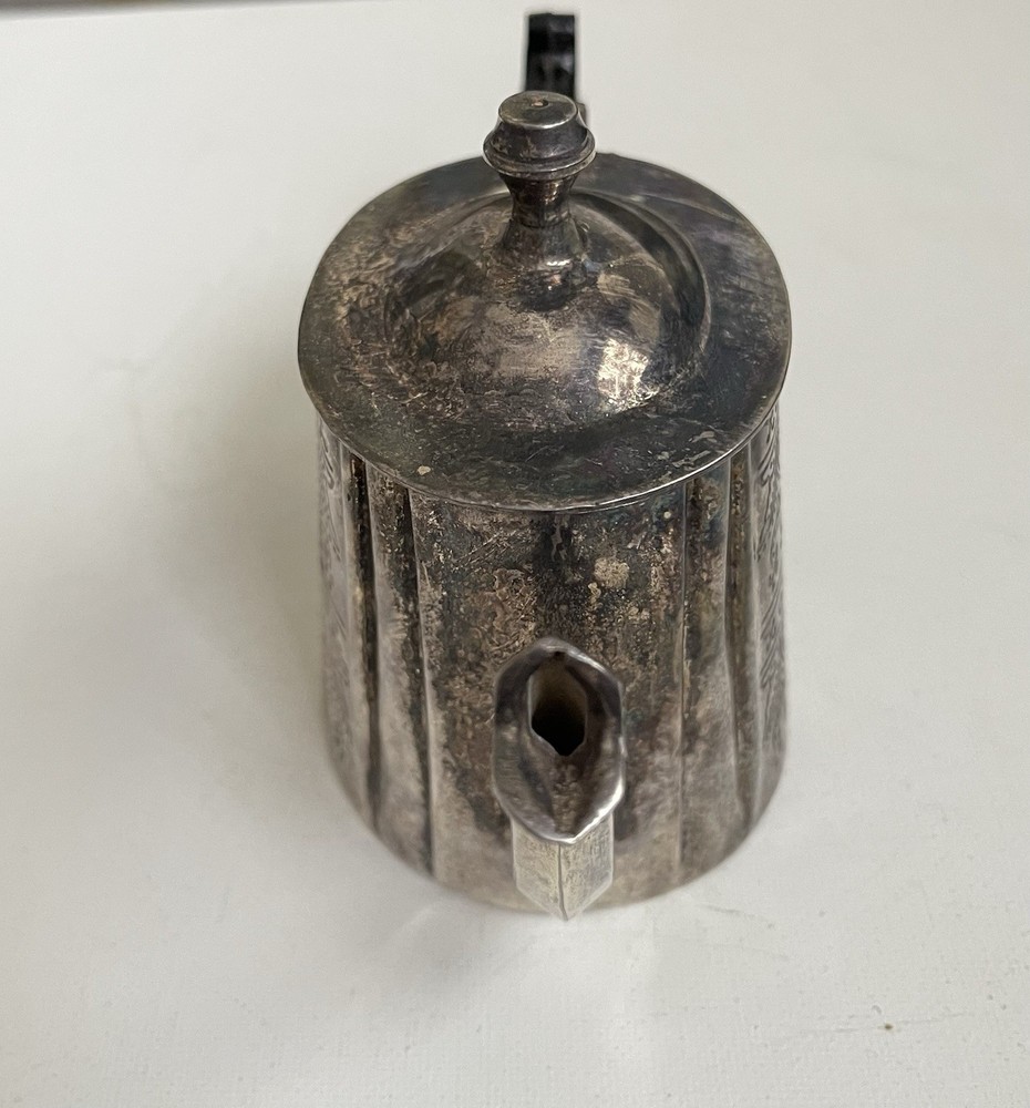 Silverplate Teapot Circa 1800 Black Handle Hinged Lid