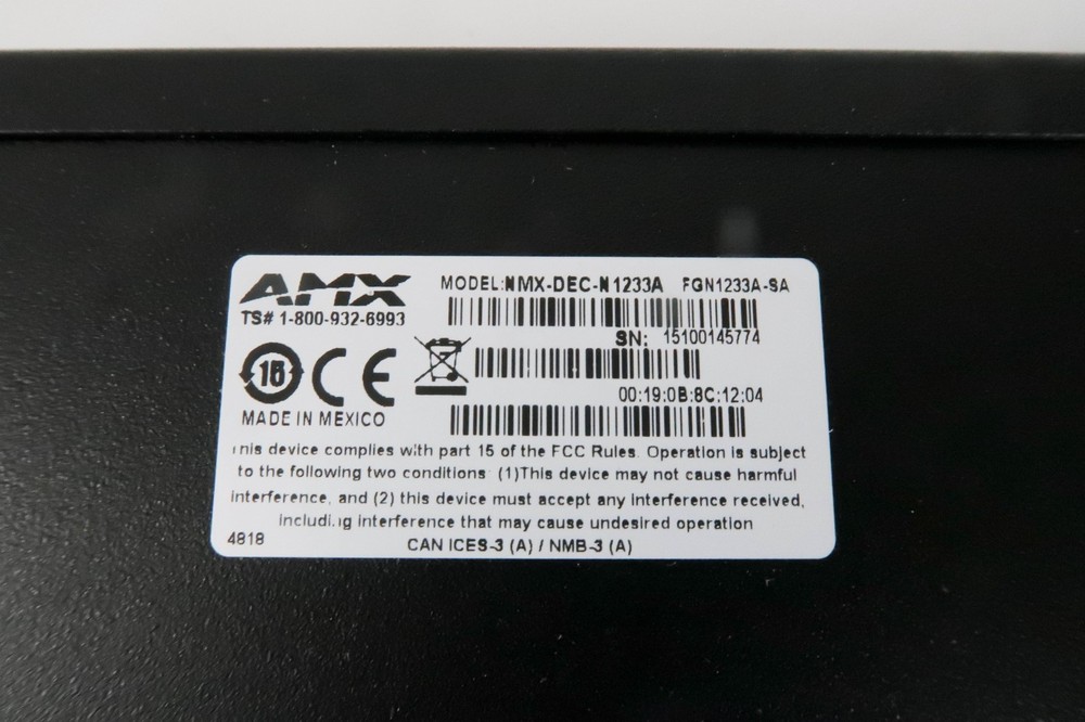 AMX Video Over IP Decoder Model: NMX-DEC-N1233A