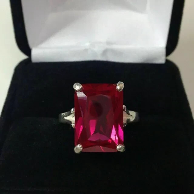 3Ct Emerald Lab Created Ruby Women Solitaire Engagement Ring 14k Gold Plated