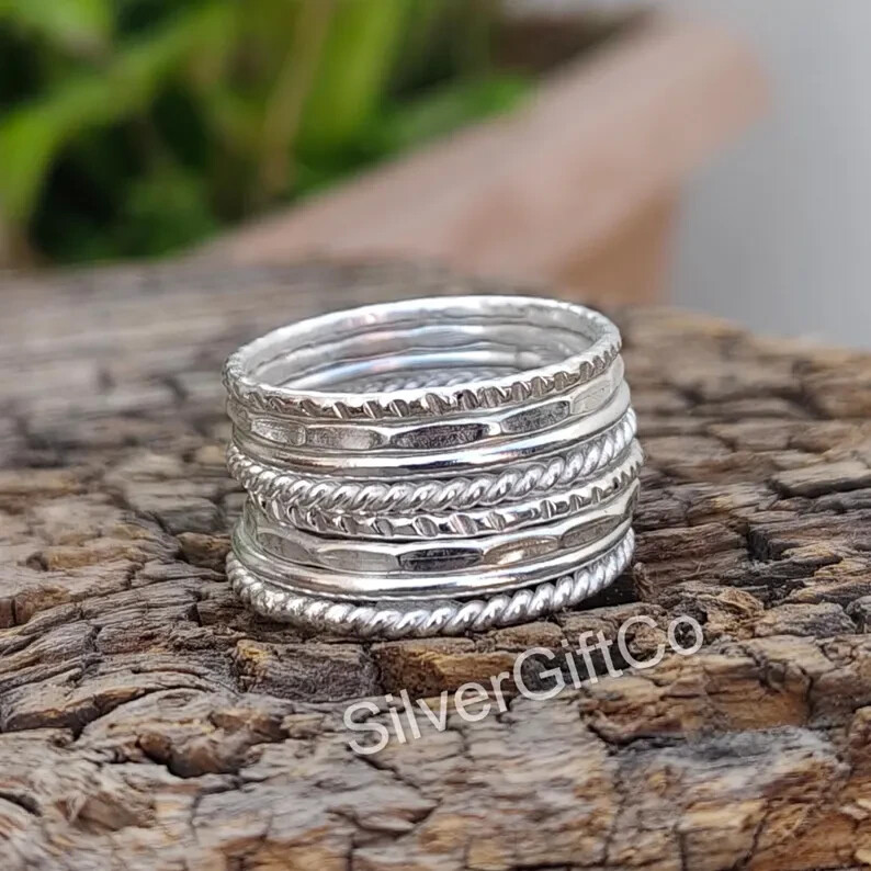 Stacking rings, stackable rings, stack rings, set of 8 ring, Sterling silver