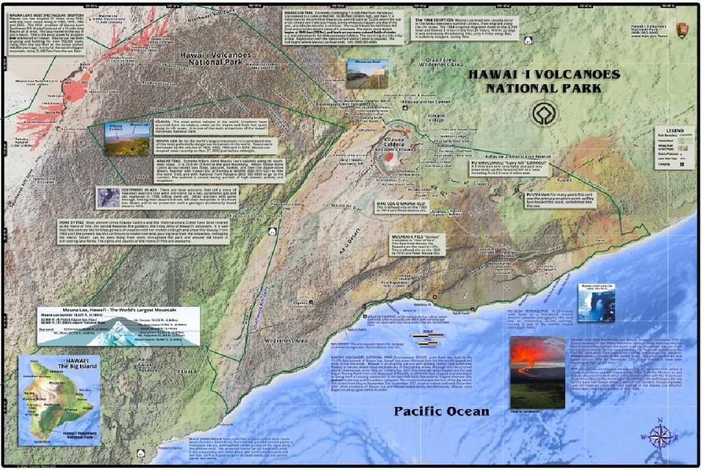 Hawaii Volcanoes National Park Laminated Wall Map
