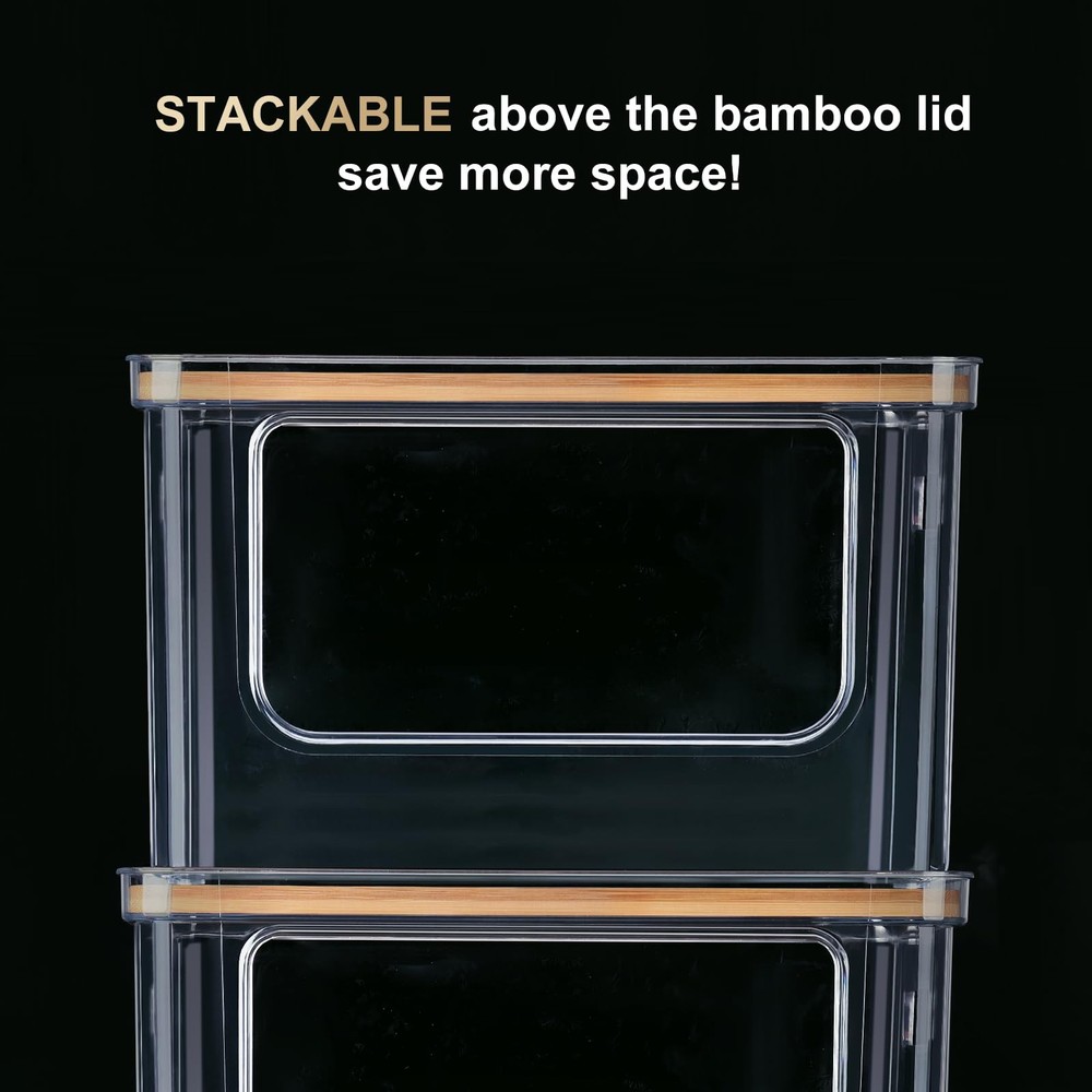 Hudgan Stackable Storage with Bamboo Top for Laundry Room Extra Large, Clear